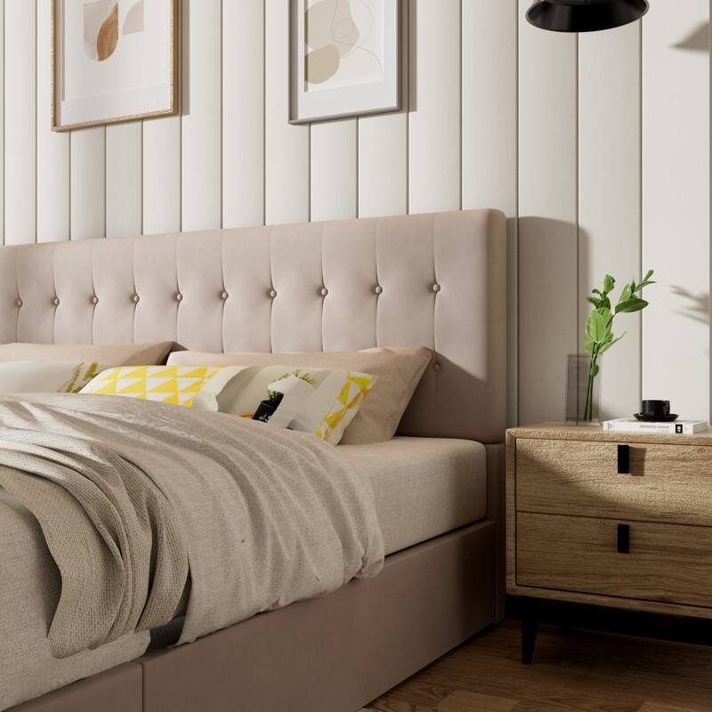 Plywood Frame Upholstered Platform Bed with Lift-up Storage