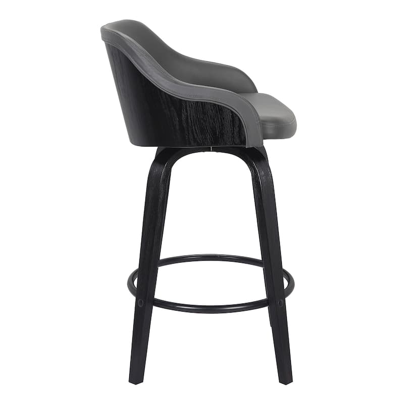 HomeRoots 26" Gray Swivel Faux Leather Black Wooden Bar Stool - 19.5 X 35 X 20.5
