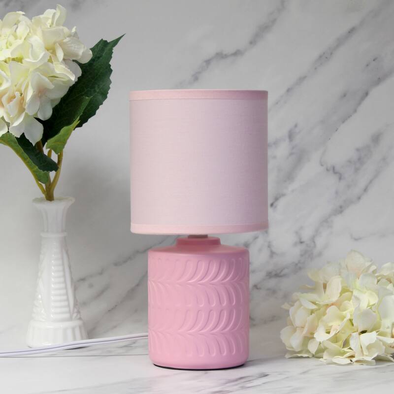 Floral Textured Ceramic Table Lamp with Drum Shade - 10" - Pink
