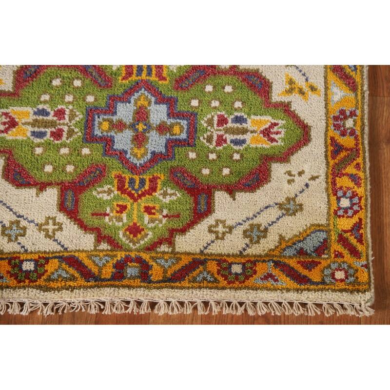 Geometric Beige Kazak Indian Rug Handmade Wool Carpet - 2'7"x 6'0"