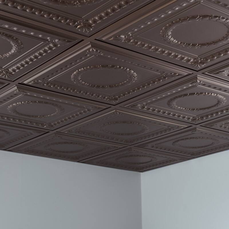 FASÄDE Rosette Decorative Vinyl 2ft x 2ft Lay in Ceiling Panel in Argent Bronze (5 Pack)