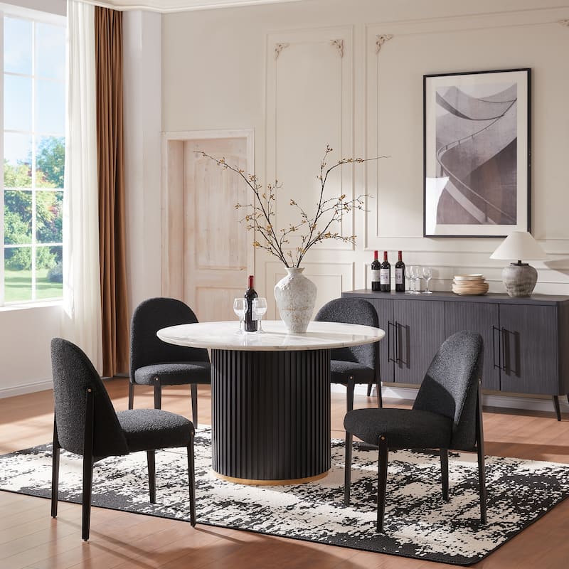 5-Pieces Dining Table Chairs Set with Imitation Marble Table Top - Black