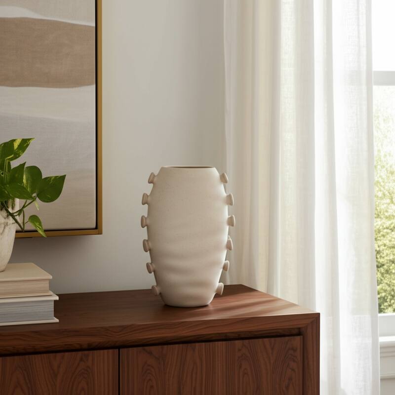 Stoneware Vase Statement-Making Tall Unique Side Detailing Home Decor