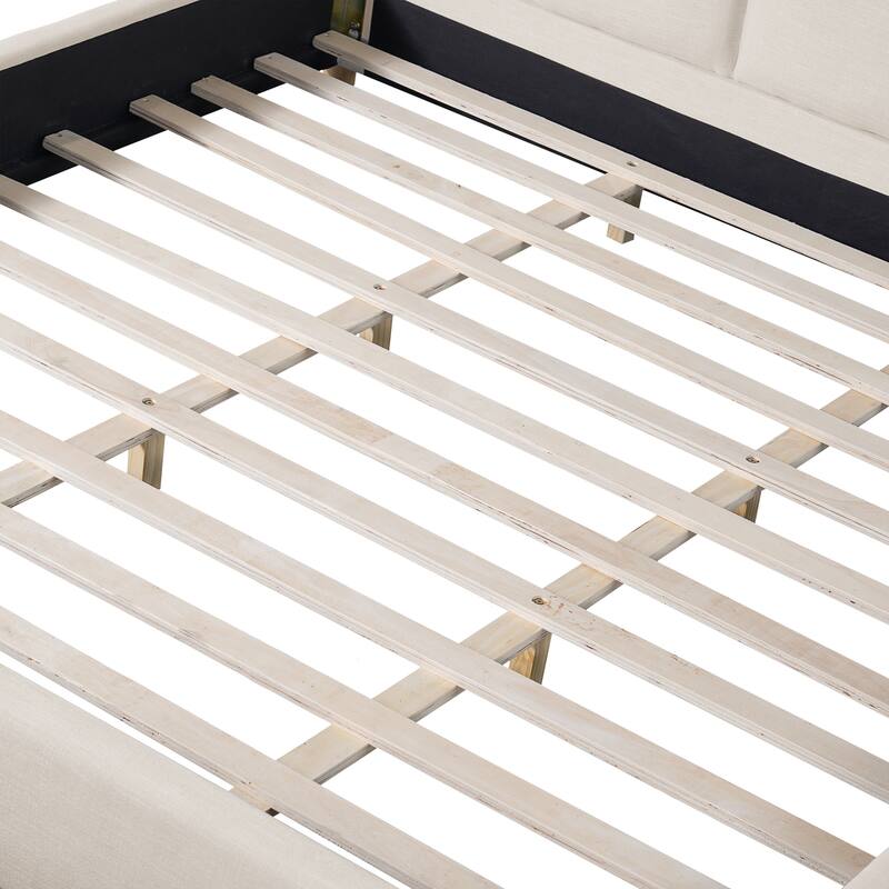 Christopher Knight Home - Modern Upholstered Linen Fabric Bed Frame with Wooden Leg - with Curved Headboard Design