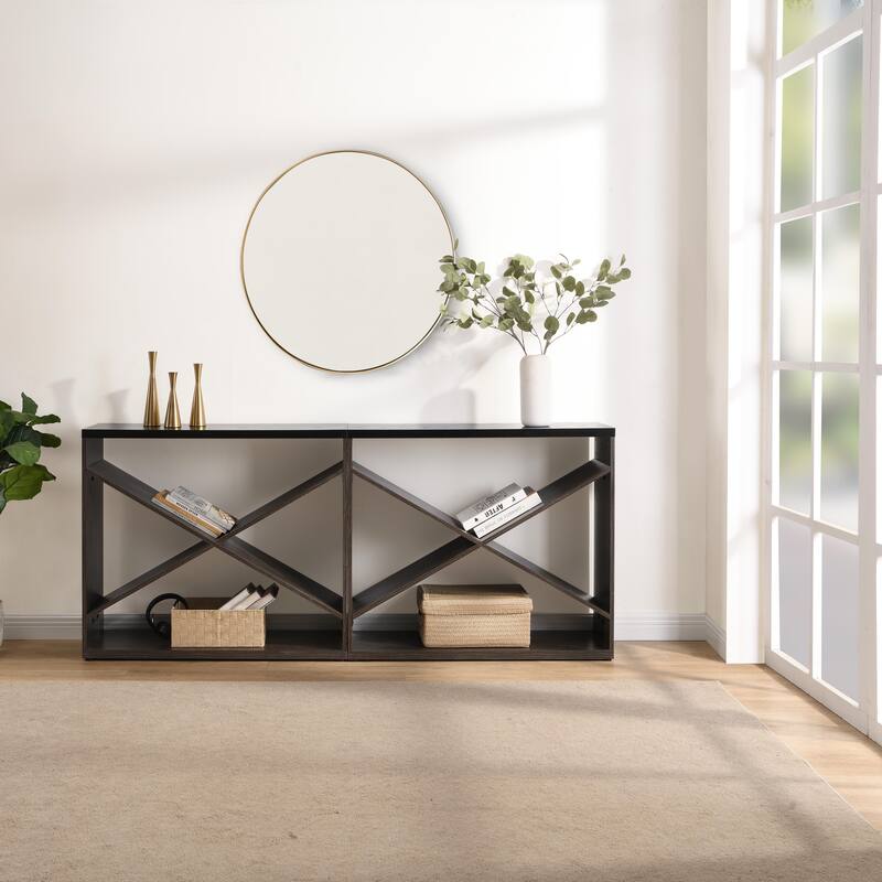 70.87" Entryway Sofa Table, X Shaped Detachable Console Table with Storage, 2 PC Free Combination Living Room Side Table
