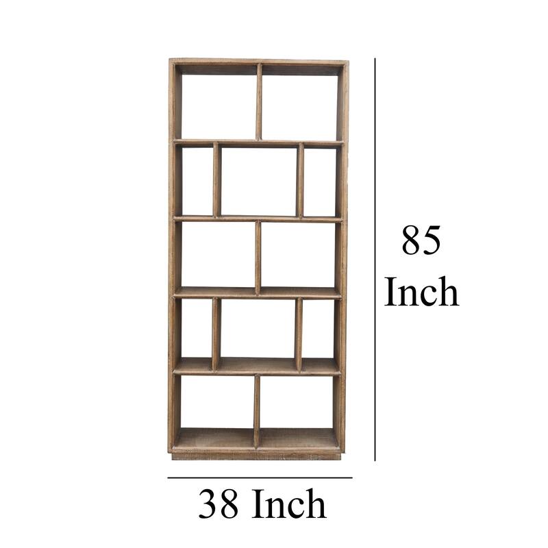 Neya Etagere Bookshelf, Brick Bond Racks, Brown Pine Wood, 85 Inch