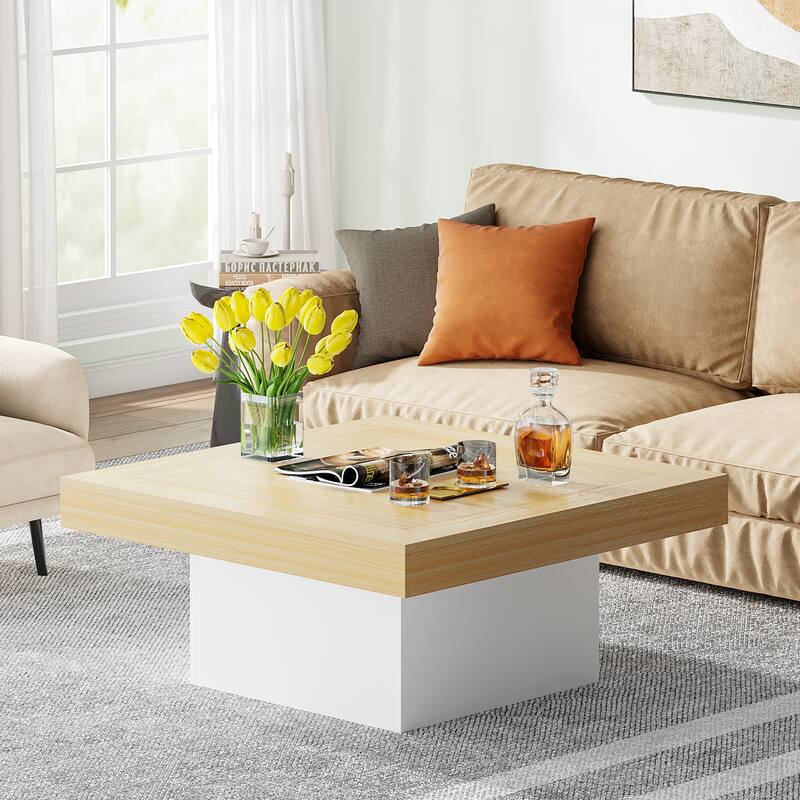 Engineered Wood Square Coffee Table LED Center Table for Living Room