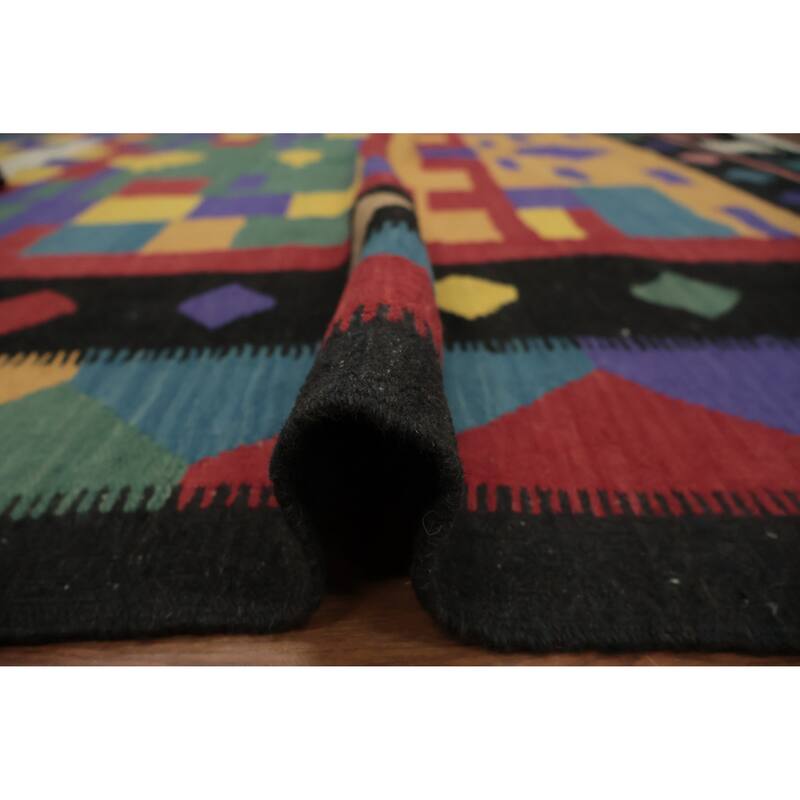 Hand Woven Oriental 100% Wool Carpet Southwestern Modern Multi-Colored Kilim Area Rug - 9' 8'' X 7' 11''