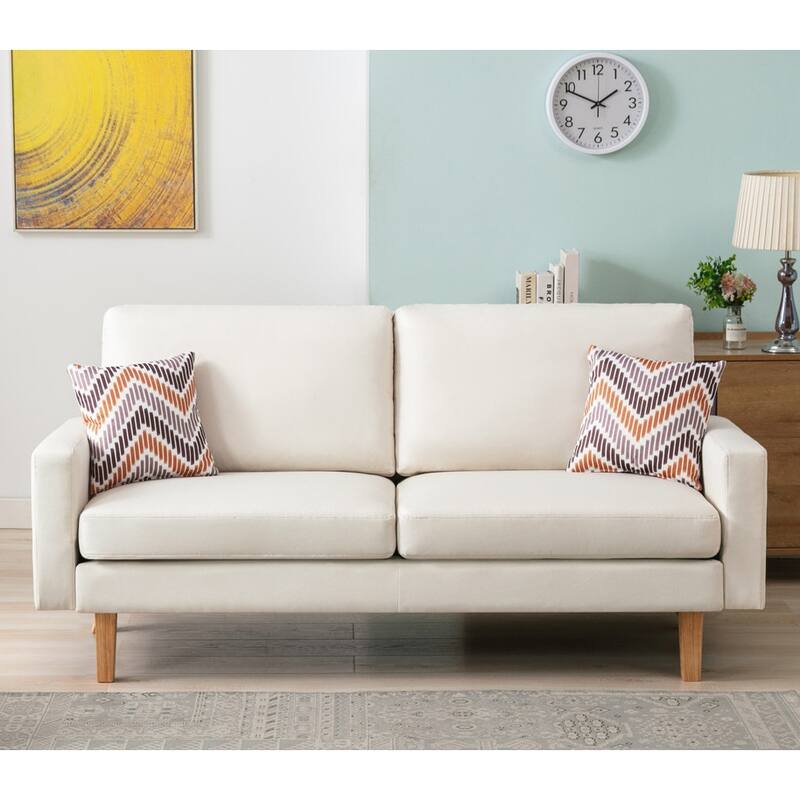 Linen Sofa and 2 Chairs with 2 Throw Pillows