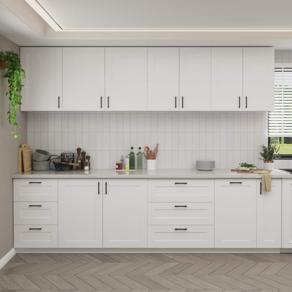 Modular White Kitchen Cabinet Set Customizable Base and Wall Cabinets Pantry Storage and DIY Countertop Design(Without desktop)