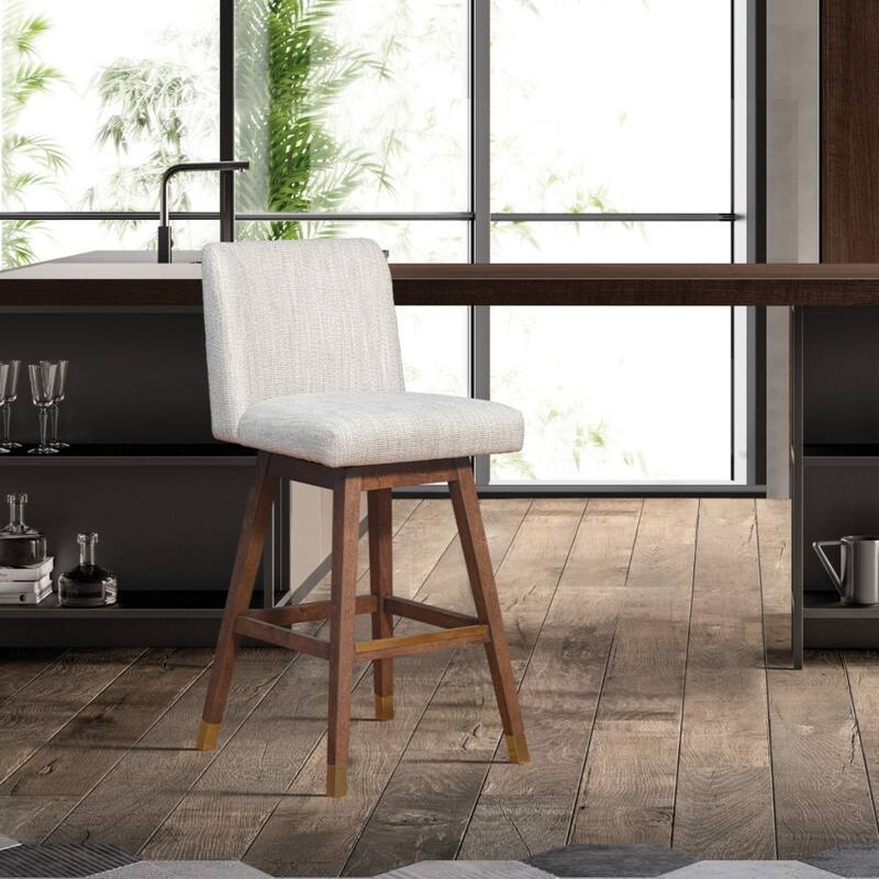 Full Back Swivel Counter Height Bar Stool with Armrest and Foam Cushion Seat Wood Frame for Kitchen