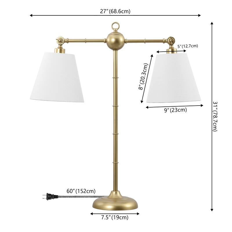 Joyce 31" 2-Light Library Metal LED Table Lamp, Gold Leaf by JONATHAN Y