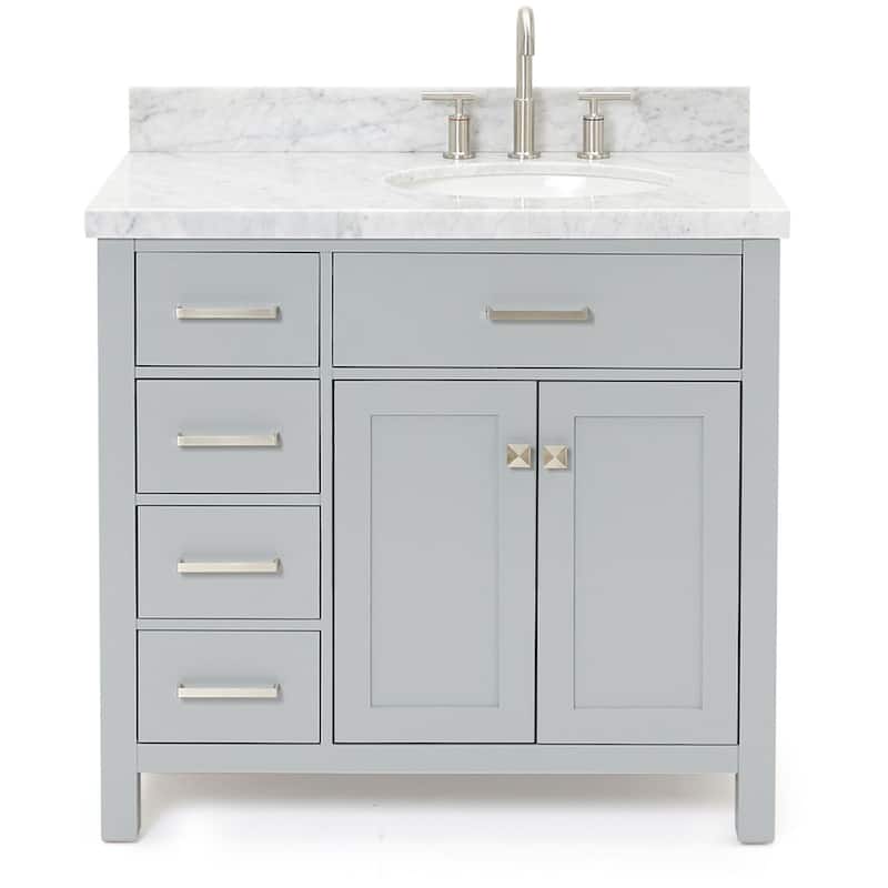 Ariel H037SRCWOVO Bristol 36" Thick Carrara Marble Vanity Top - Grey - Ash Finish