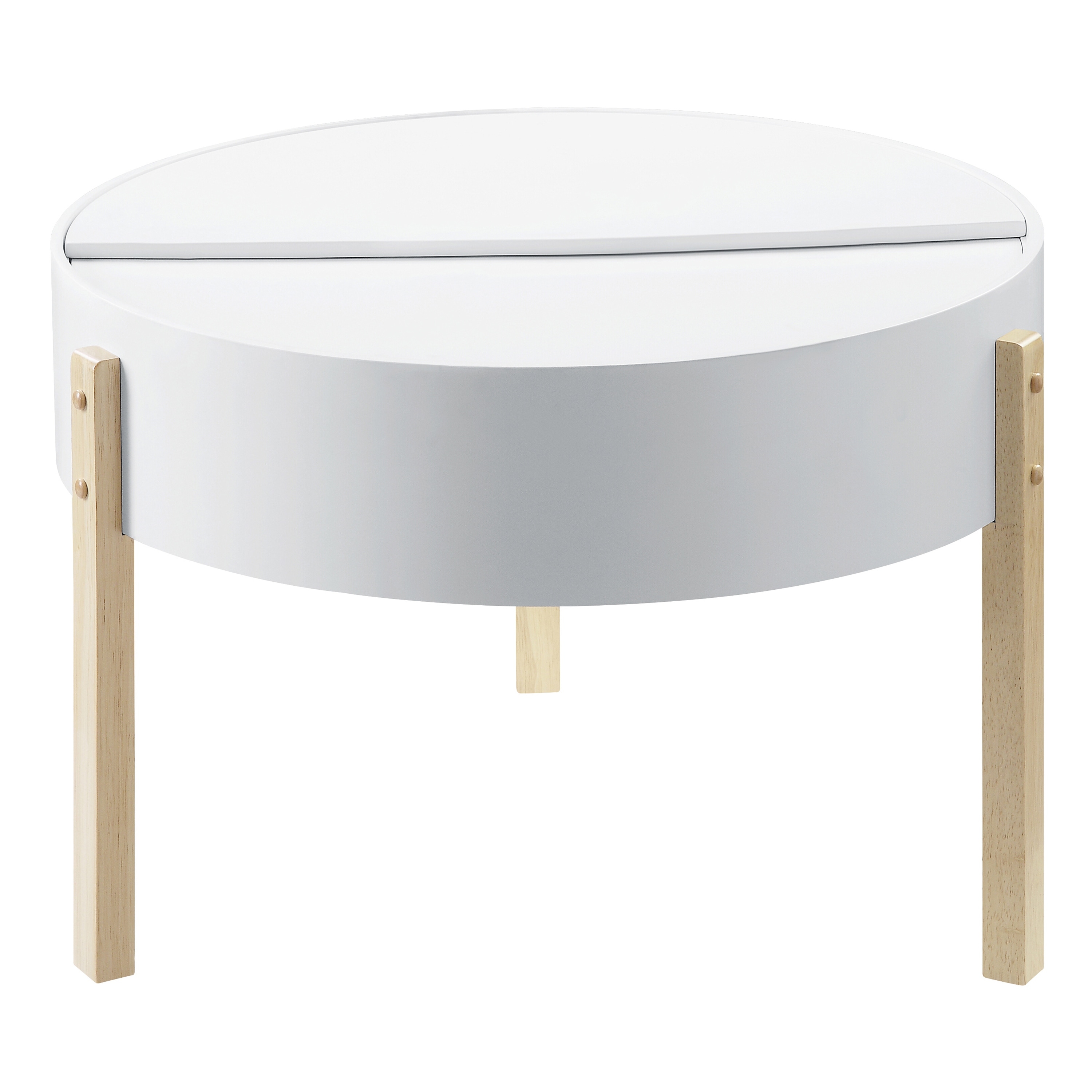 White and Natural Coffee Table with Hidden Storage