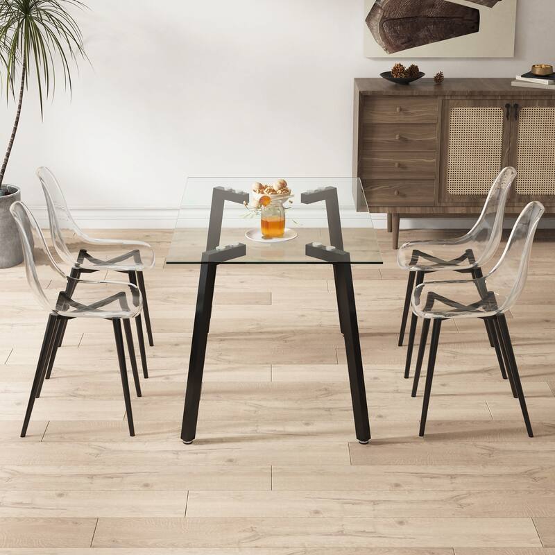 Modern Simple Transparent Dining Chair Plastic Chair Armless Crystal Chair with Ergonomic Design, for Dining Room, 6-Piece Set