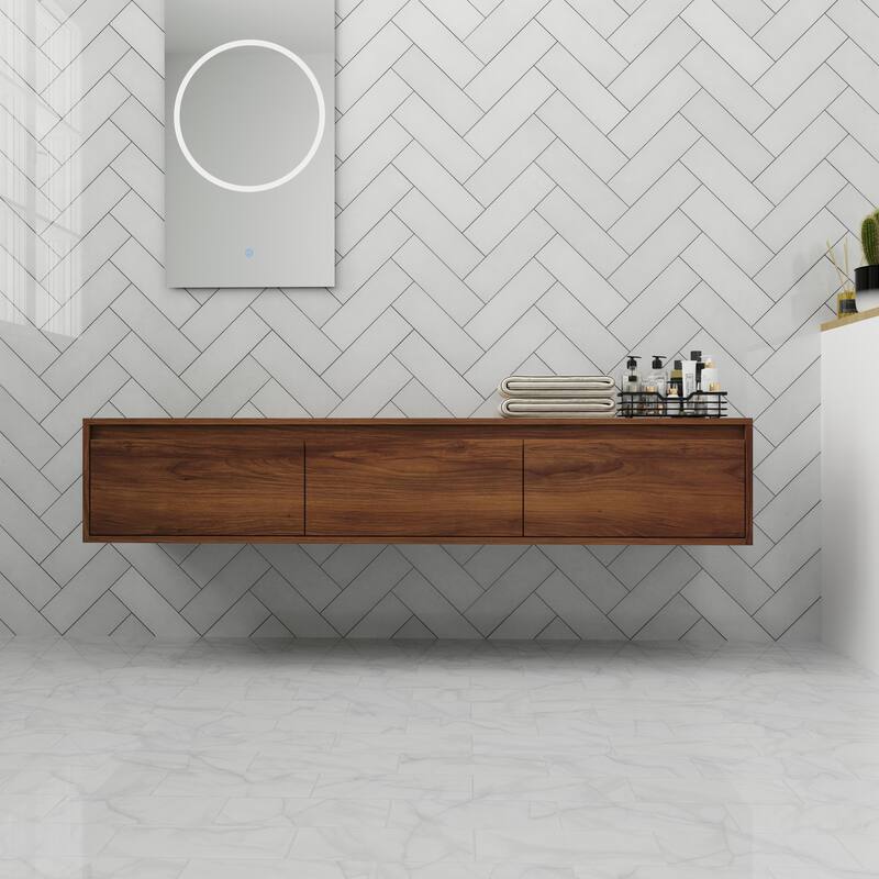 ARTCHIRLY 30/60 Inch Bathroom Vanity with Sink, Floating Bathroom Vanity With Soft Close Drawer - 60''W - Brown Ebony-No Sink
