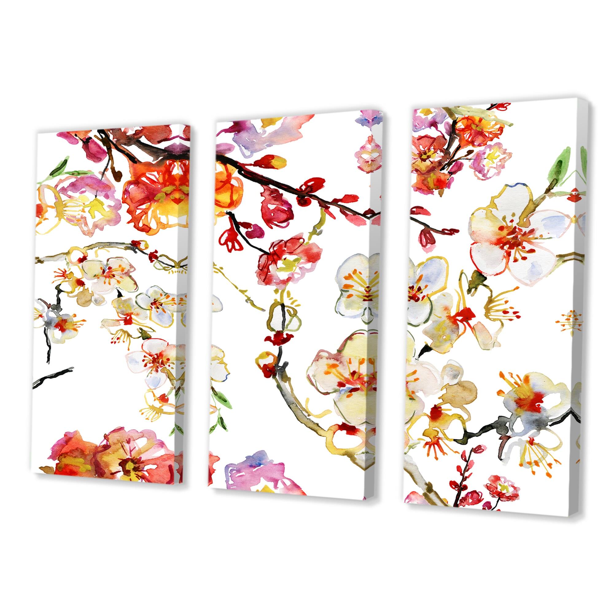 Designart "Sakura Flowers In Red And Yellow" Traditional Canvas Wall