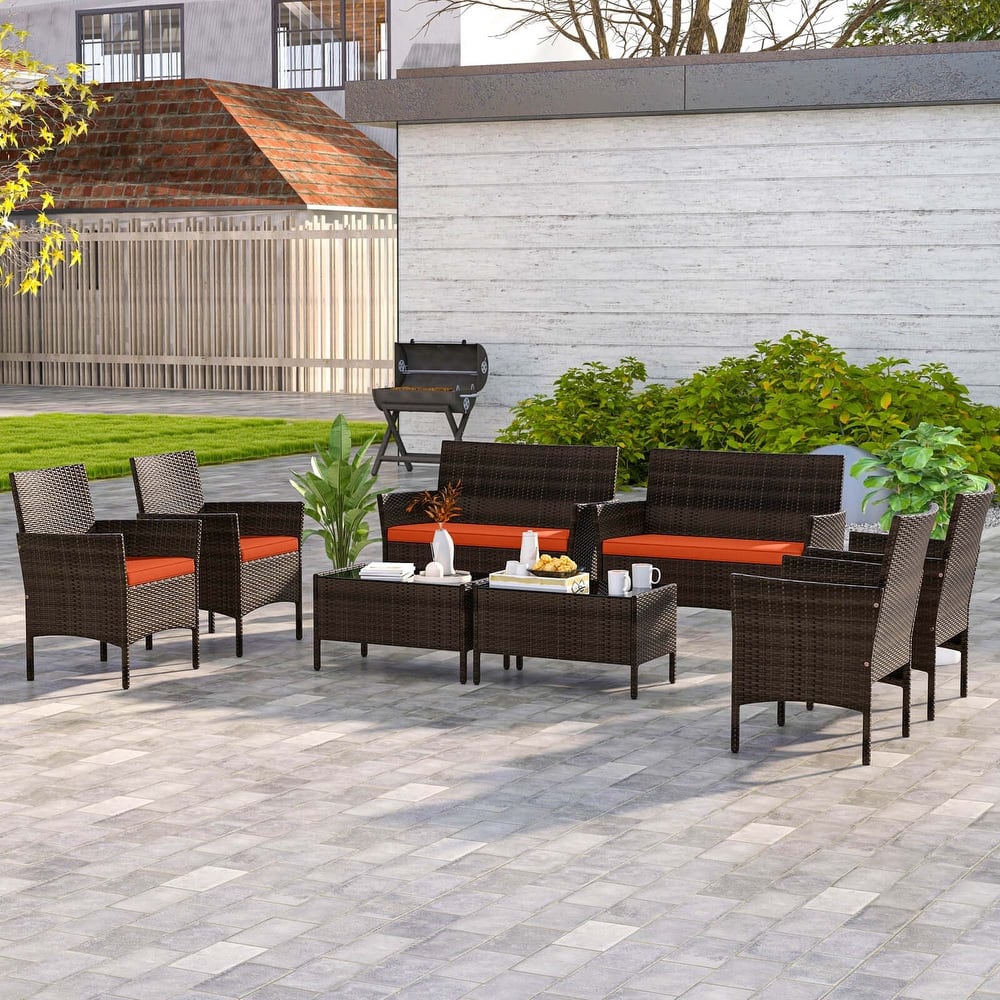 Costway 8 PCS Patio Furniture Set with Washable Cushions and Tempered - See Details