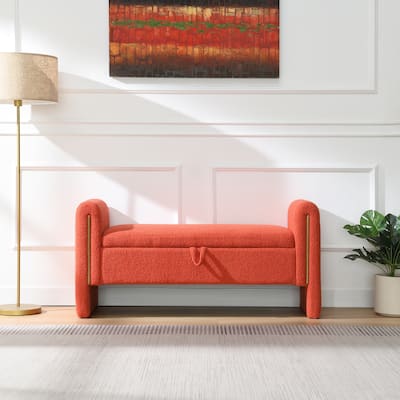 Modern Teddy Bed End Bench with Arms and Storage,Upholstered Large Foot Rest Stool, Comfy Window Vanity Bench for Living Room