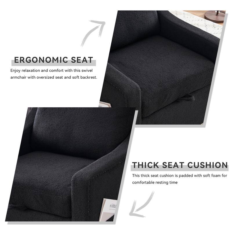 GDFStudio - Liam Modern 360° Swivel Linen Accent Chair with Rivet Detailing