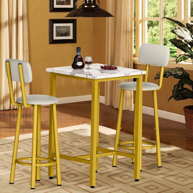 Eureka 3-Piece Modern Industrial Bar Table Set with 2 PU Leather Stools, Counter Height Dining Table Set for Pub, Bistro, Cafe