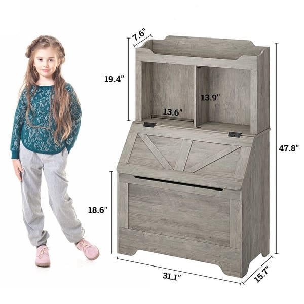 Kids Bookshelf, Toy Storage Organizer with Flip-Top Lid and Cubby