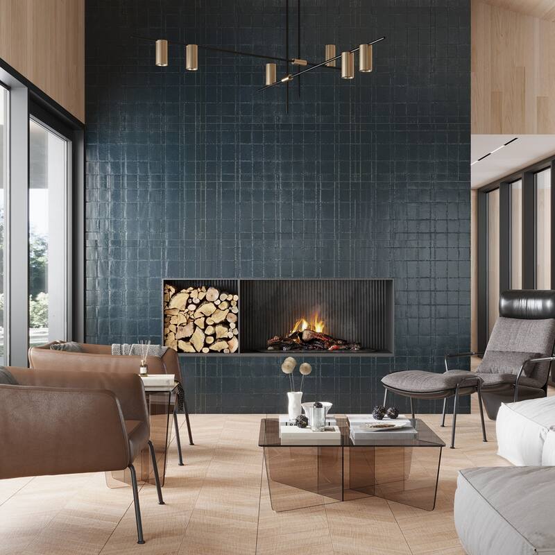 Apollo tile 18" x 48" Nimbus Textured Maastricht Blue Ceramic Tile (17.23 sq ft/case) - 3 Pack
