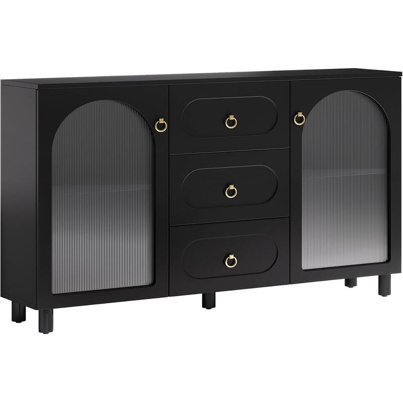 Modern Large Buffet Cabinet with Storage, Wooden Storage Cabinet with 2 Acrylic Doors & 3 Drawers