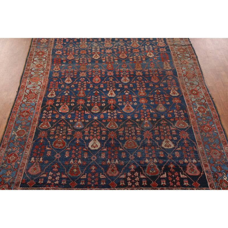 Hand Knotted Oriental 100% Wool Carpet Traditional Geometric Navy Blue & Blues Heriz (serapi) Area Rug - 9' 9'' X 7' 0''