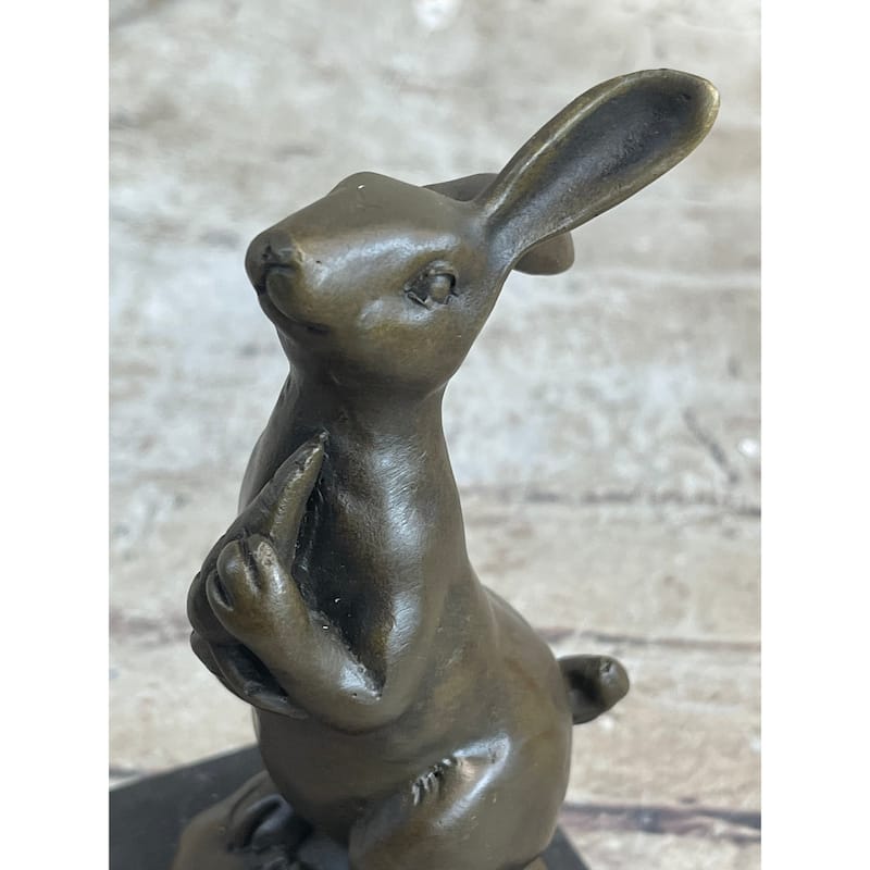 Signed Original Milo European Bronze Bunny W/ Carrot Sculpture Statue Figure Art