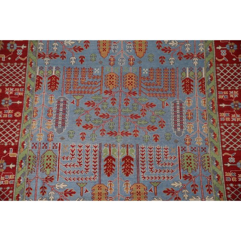 Traditional Light Blue Kazak Area Rug Handmade Wool Carpet - 6'6" x 9'5"