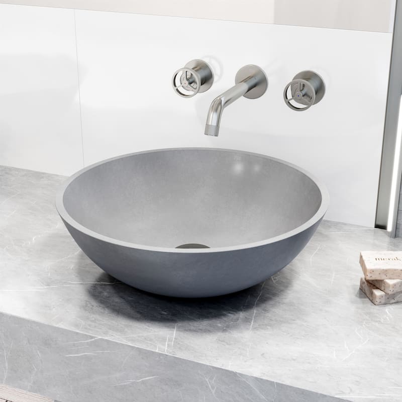 VIGO Ravenna 16"L x 16"W x 5"H Concreto Stone Round Bathroom Vessel Sink