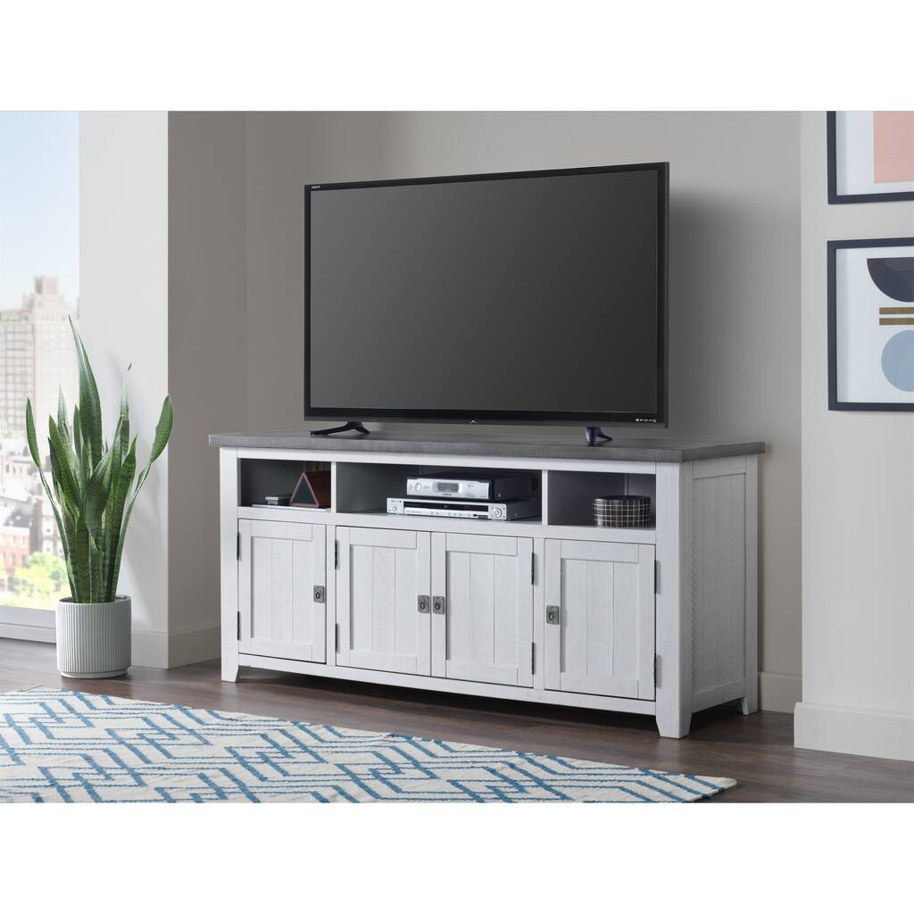 Foundry White and Grey 65" Wide Solid Wood TV Stand
