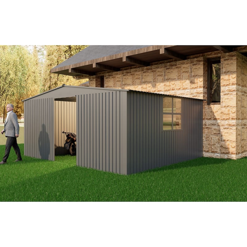 GDFStudio - Olivia Bennett Dual- Metal Outdoor Storage and Firewood Shed with Apex Roof Design