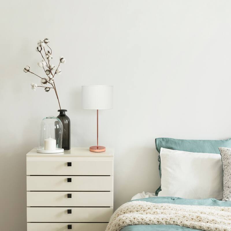 Stick Base Table Lamp with White Drum Shade - 23" - Rose Gold Finish