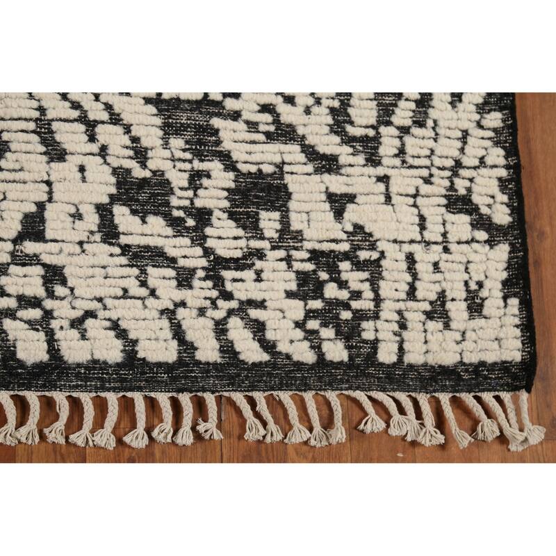 Black & Ivory Moroccan Abstract Area Rug Hand-Knotted Wool Carpet - 4'11"x 8'1"