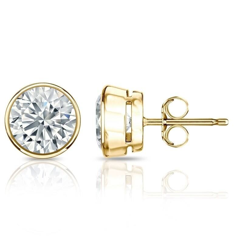 Auriya 1ctw Round Diamond Stud Earrings Bezel-set 18k Gold - GIA Certified
