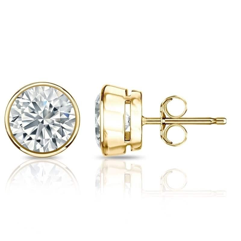 Auriya 2 1/5ctw Round Diamond Stud Earrings Bezel-set 18k Gold - Certified