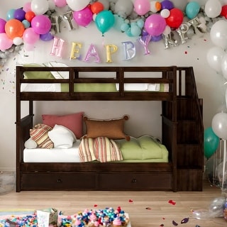 Modren Twin Over Twin Bunk Bed with Twin size Trundle For Bedroom