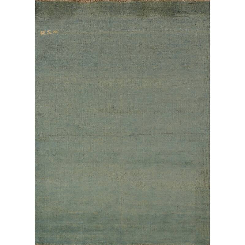 Green & Blue Modern Gabbeh Oriental Rug Handmade Wool Carpet - 3'2" x 4'11"