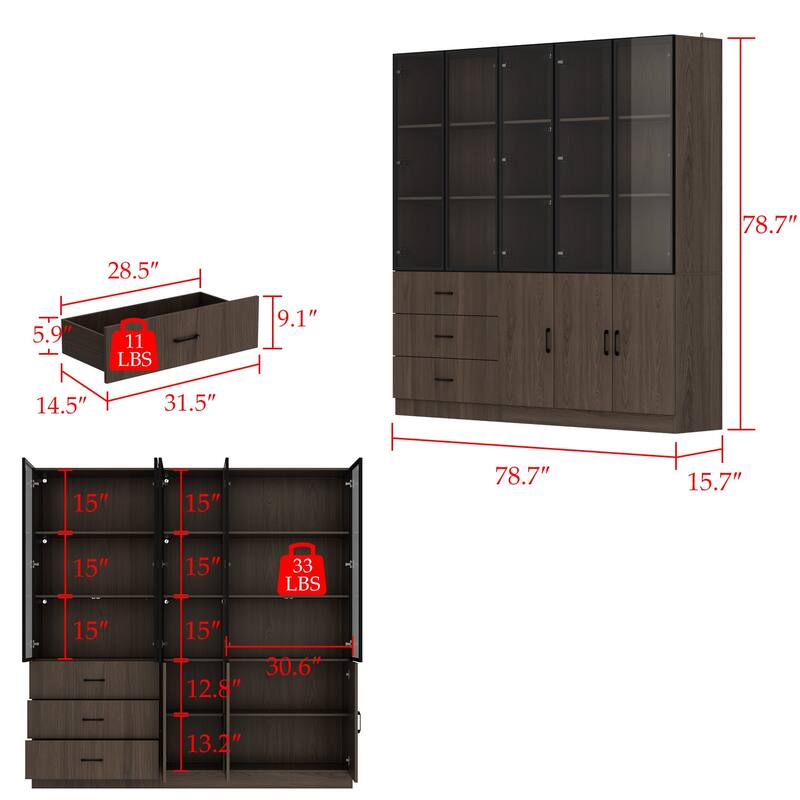 LED-Lit Wood Grain Cabinet - Configurable Storage for Home or Office