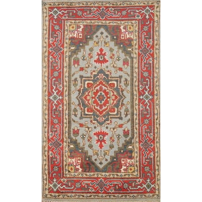 Geometric Heriz Serapi Accent Rug Handmade Bedroom Wool Carpet - 2'11" x 5'1"