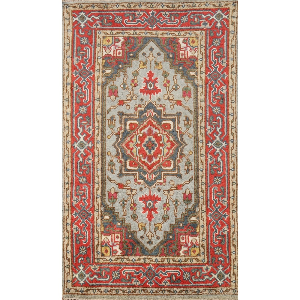 Hand Knotted Oriental 100% Wool Carpet Traditional Medallion Greys & Charcoal Heriz (serapi) Area Rug - 5' 1'' X 2' 11''