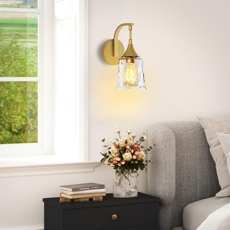 1 Light bulb light gold light fixture glass, metal wall light