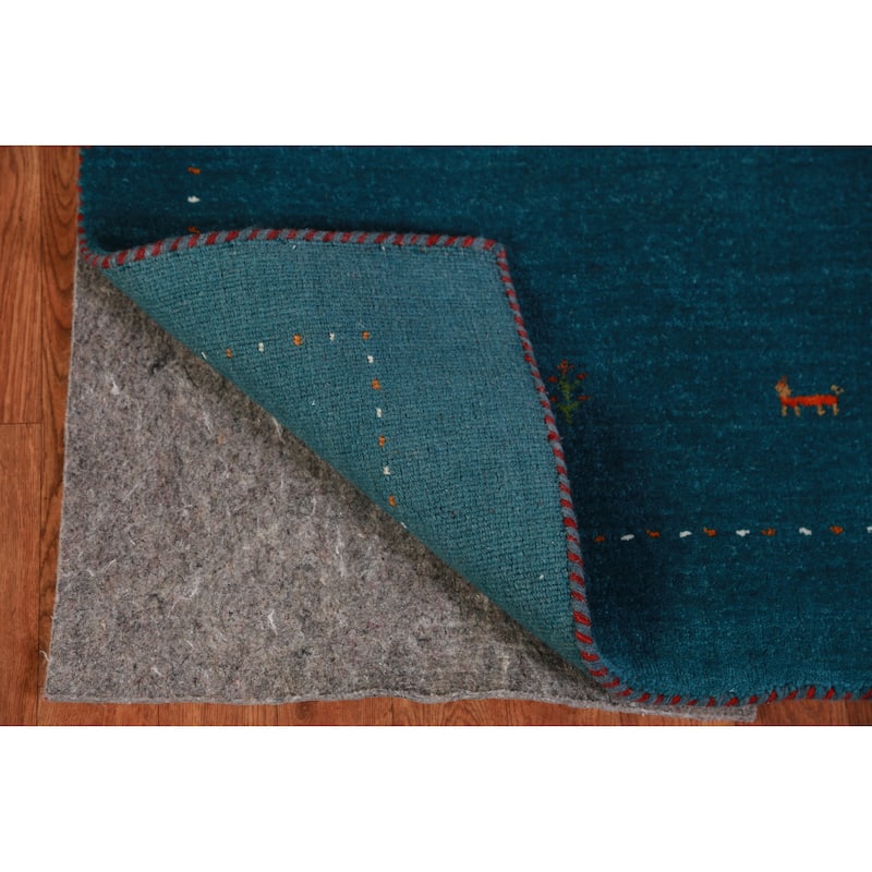 Hand Knotted Oriental 100% Wool Carpet Tribal Tribal Navy Blue & Blues Gabbeh Runner Rug - 9' 9'' X 2' 7''