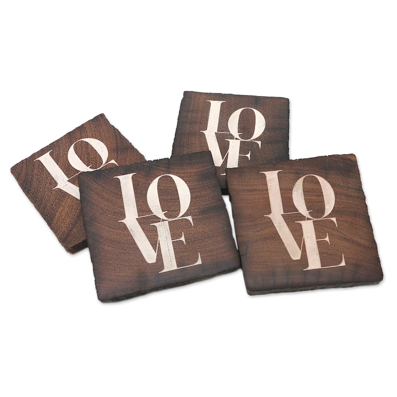 Novica Handmade Sip Of Love Wood Coasters (Set Of 4)