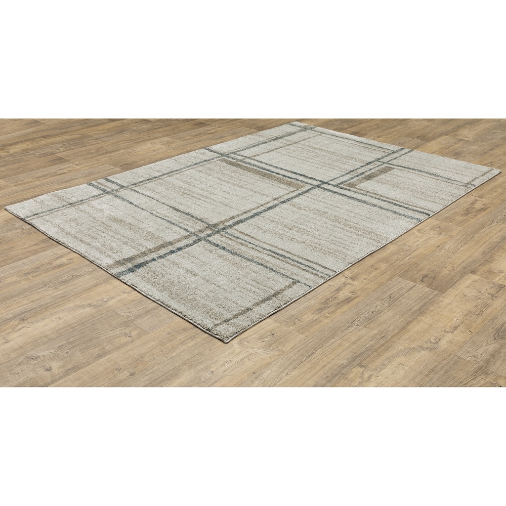 Amarillo Beige Blue Geometric Distressed Casual Area Rug