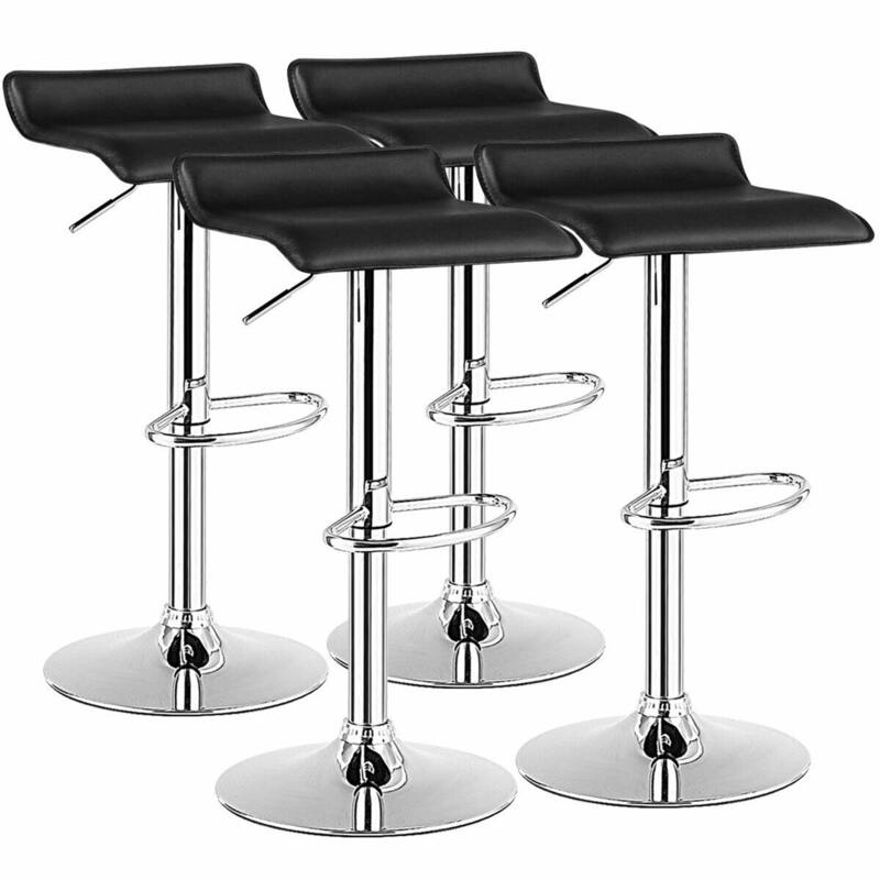 Gymax Set of 4 Swivel Bar Stool PU Leather Adjustable Kitchen Counter - See Details - Bar Height - Black - Set of 4