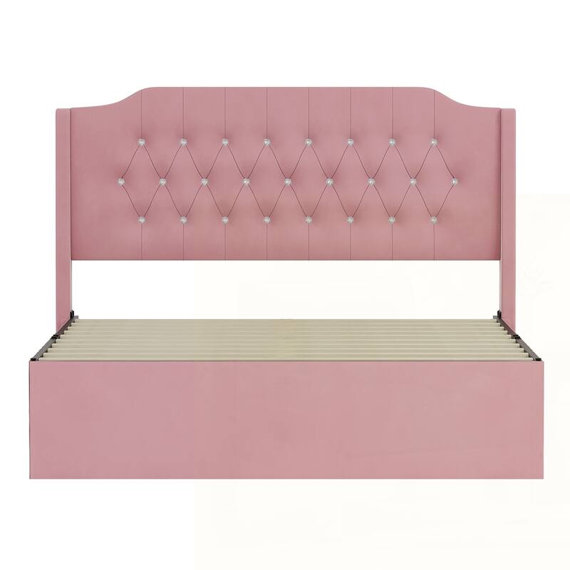 Tufted Upholstered Bed Frame with Crystal Button Accents