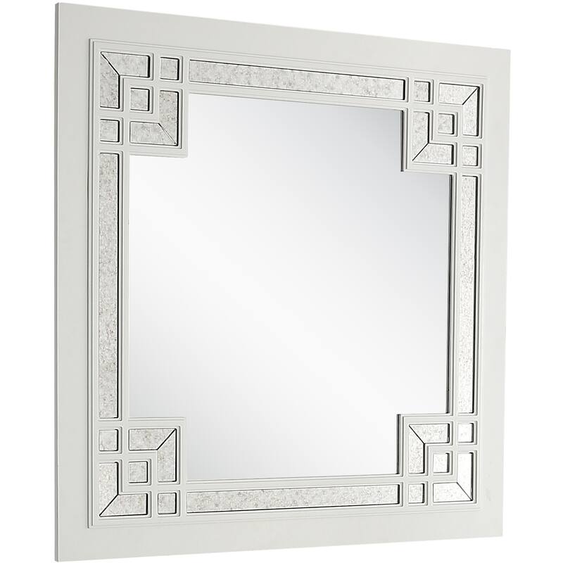 HomeRoots 39" White Square Accent Wood Mirror - 39.4' X '39.4' X '1